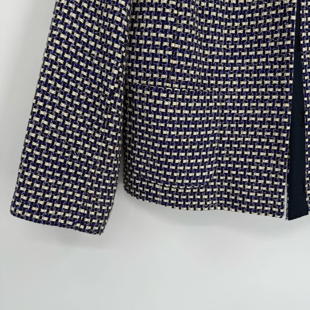 J. Crew Purple Metallic Cropped Blazer Jacket Size 6 Women Pockets Woven Silk